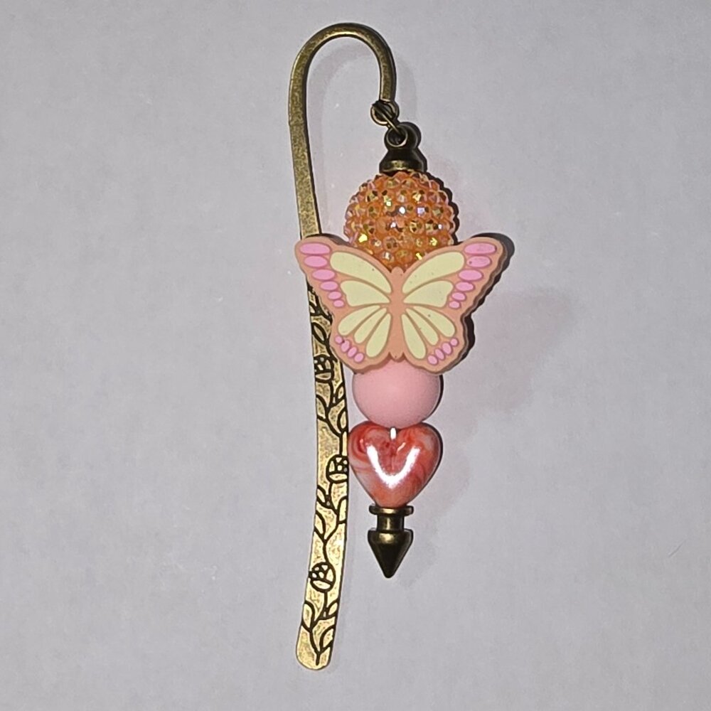 Boho Butterfly Heart Antique Bronze Rhinestone Bookmark 3D Unique Gift Beautiful